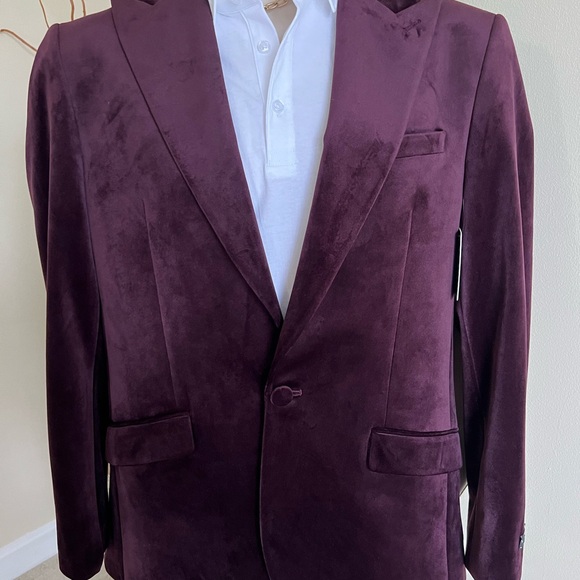 Express Plum/burgundy  Velvet Slim Tuxedo Jacket - Picture 5 of 9